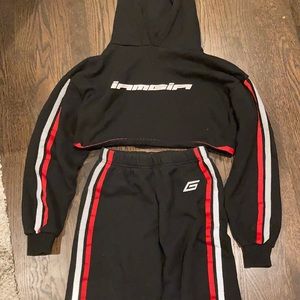 I.AM.GIA Black Hoodie and Sweatpants Set with Red and White Stripes